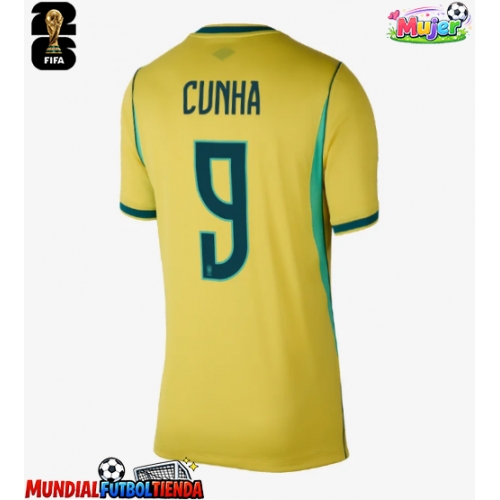 Camiseta Brasil Matheus Cunha #9 Primera Equipación Replica Mundial 2026 para mujer mangas cortas